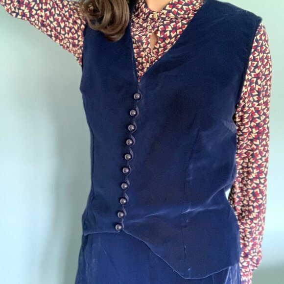 XS Velour Buttoned Vest Vintage Marshall Fields - Picture 5 of 17